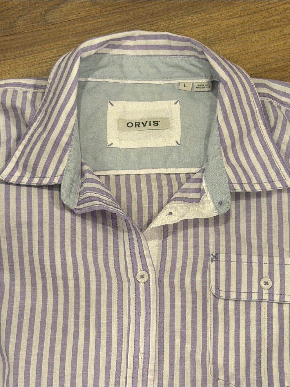 Orvis Lavender and White Striped Button-Down Shirt